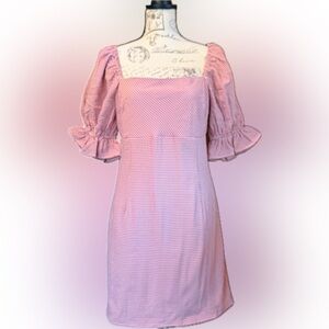 Red Gingham Dress with Puff Sleeves